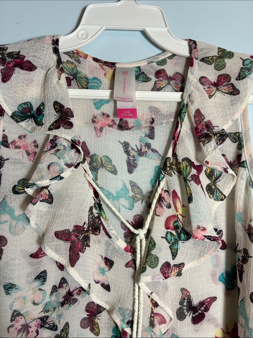 No Boundaries Cream Butterfly Ruffle Tie Tank - Picture 4 of 8